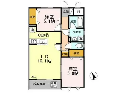 ヴィ・フォンテ(2LDK/2階)の間取り写真
