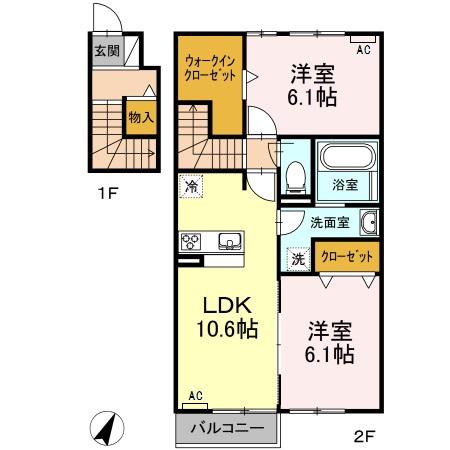 ルミエールカミ(2LDK/2階)の間取り写真