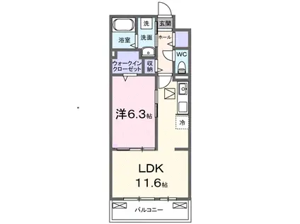 ロイヤル長伏(1LDK/1階)の間取り写真