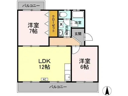 コトー萩(2LDK/3階)の間取り写真