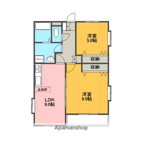 レアールヴェルデ弐番館(2DK/1階)の間取り写真