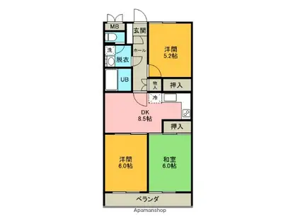 カーサカシワザキ(3DK/2階)の間取り写真