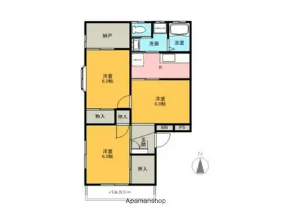 ヴィラ千本(3K/1階)の間取り写真