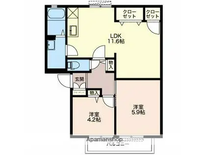 ディアス門池(2LDK/2階)の間取り写真