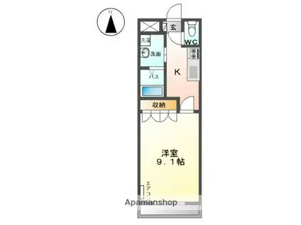 サンリバー(1K/2階)の間取り写真