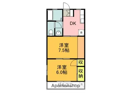 コーポ荒田(2DK/2階)の間取り写真