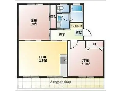 サンハイツ堰下(2LDK/3階)の間取り写真