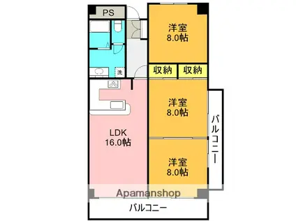 ロイヤルマンション西島町(3LDK/4階)の間取り写真