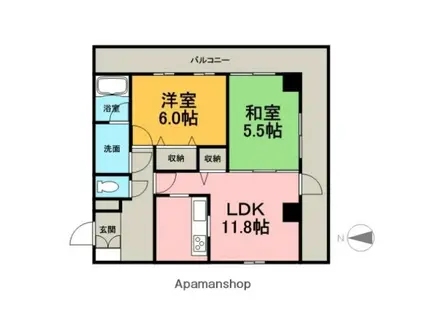 リエス沼津平町(2LDK/2階)の間取り写真