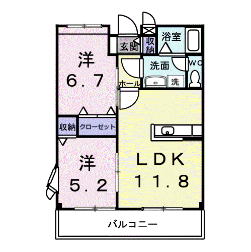 カーサグランデ1(2LDK/2階)の間取り写真