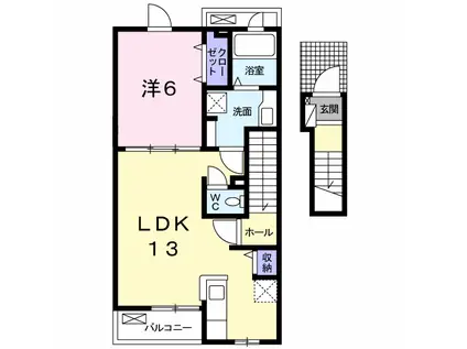 町沖ハイツ(1LDK/2階)の間取り写真
