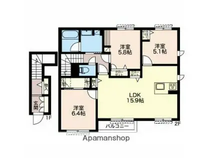 LA FAMILLE(3LDK/2階)の間取り写真