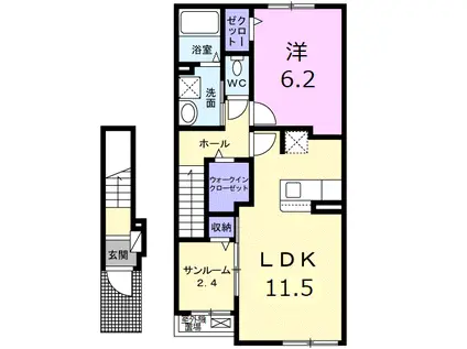 東海道本線 片浜駅 徒歩18分 2階建 築3年(1LDK/2階)の間取り写真