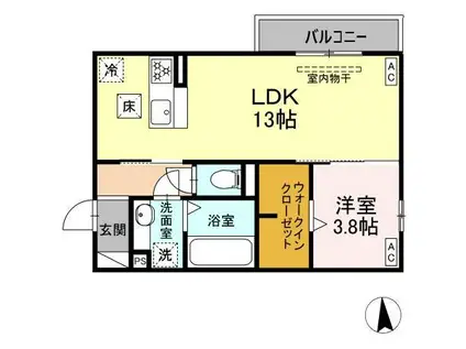 D-CRINUM 本田町(1LDK/1階)の間取り写真