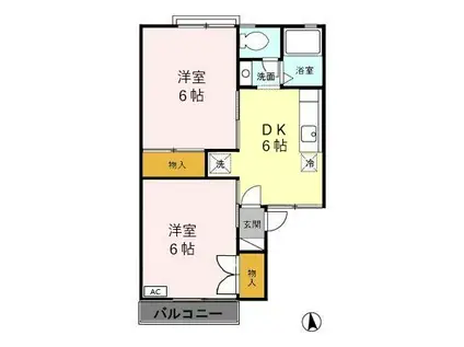 コンフォート北今沢(2DK/1階)の間取り写真