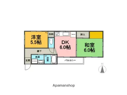 シャンブル28(2DK/2階)の間取り写真