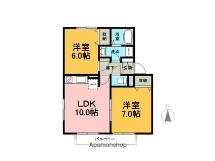 ガーデンコート西添(2LDK/1階)の間取り写真