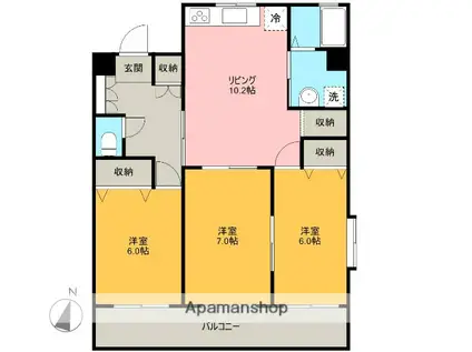ロイヤルプラザ飯塚(3LDK/4階)の間取り写真