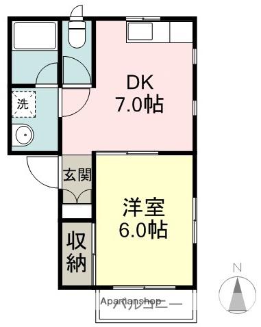 アメニティー C(1DK/2階)の間取り写真