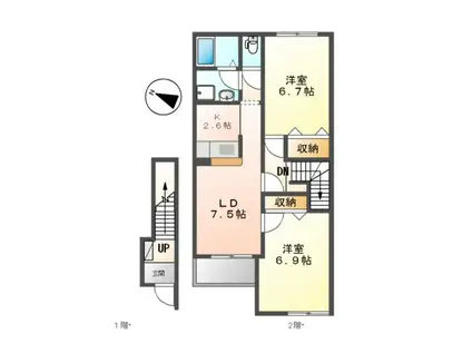 OCEAN TWINS B(2LDK/2階)の間取り写真