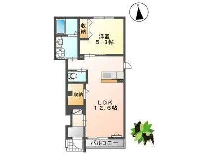 オークウッドガーデンOAK WOOD GARDEN(1LDK/1階)の間取り写真