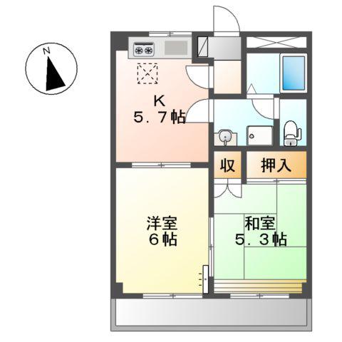 パレス野添Ⅱ(2K/1階)の間取り写真