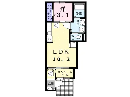 イースト HILL F(1LDK/1階)の間取り写真