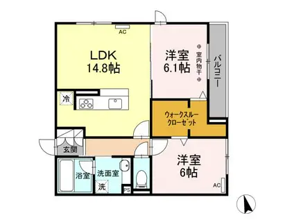 野秋ハイツⅡ(2LDK/2階)の間取り写真