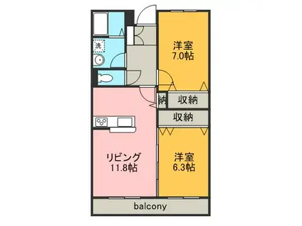 フルスパシエンテ(2LDK/2階)の間取り写真
