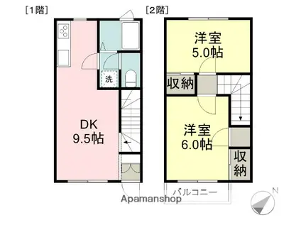 ヴィララフィーネ(2DK/1階)の間取り写真
