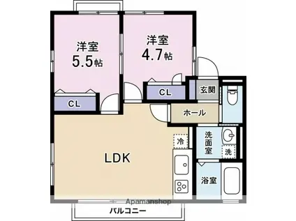 ウィン堀前(2LDK/2階)の間取り写真