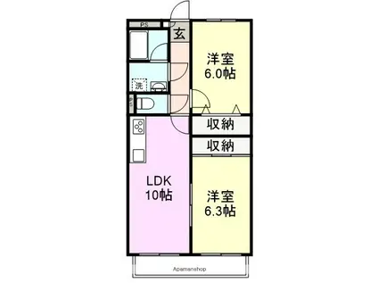 コーポラス野中(2LDK/3階)の間取り写真