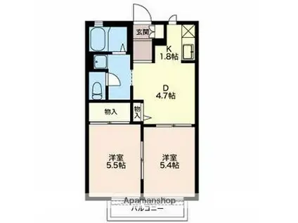 ファミール幸F棟(2DK/2階)の間取り写真