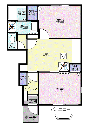 フォーレYKⅠ(2DK/1階)の間取り写真