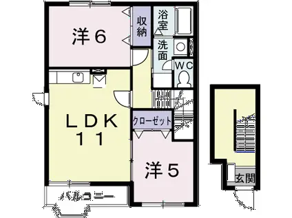 シェヌ みのわ 東(2LDK/2階)の間取り写真