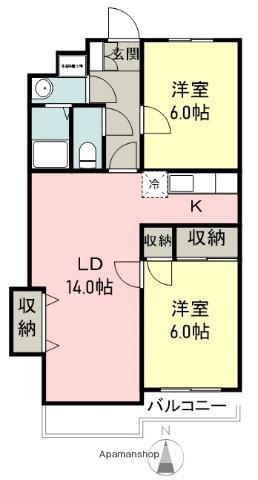 コーポ中山A(2LDK/2階)の間取り写真