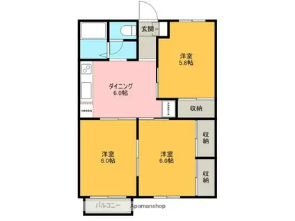 コーポ滝口 B・C(3DK/1階)の間取り写真