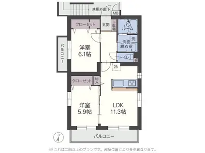 ペアーフィールドA(2LDK/1階)の間取り写真