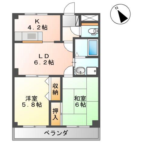 グレース南A(2LDK/2階)の間取り写真