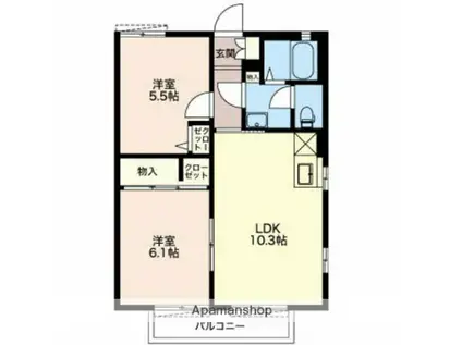 フレグランス住慎(2LDK/1階)の間取り写真