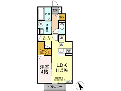 トリシア K・J(1LDK/1階)の間取り写真