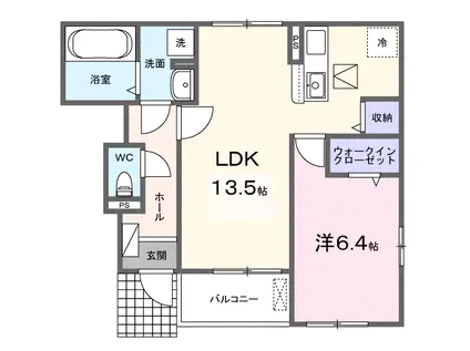 MODERNVILLA二の岡B(1LDK/1階)の間取り写真