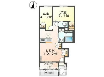 御殿場市御殿場アパート(2LDK/1階)の間取り写真