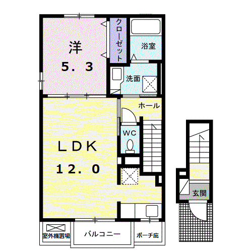 スール ソレイユ ココル Ⅱ(1LDK/2階)の間取り写真