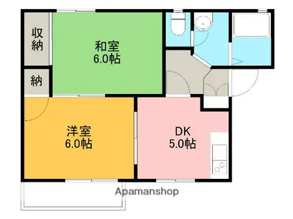 クレール飯田(2DK/2階)の間取り写真