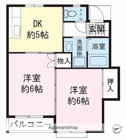 メゾン来光B棟(2DK/2階)の間取り写真