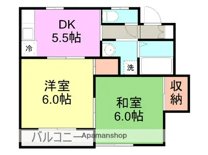 メゾン来光B棟(2DK/1階)の間取り写真