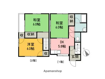 東海道本線 片浜駅 徒歩22分 2階建 築37年(3DK)の間取り写真