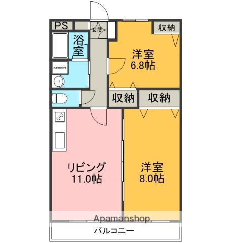 ヴィブレクレールⅡ(2LDK/3階)の間取り写真