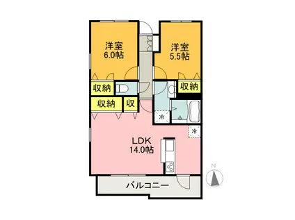 グリーンヒルズイーストII(2LDK/3階)の間取り写真